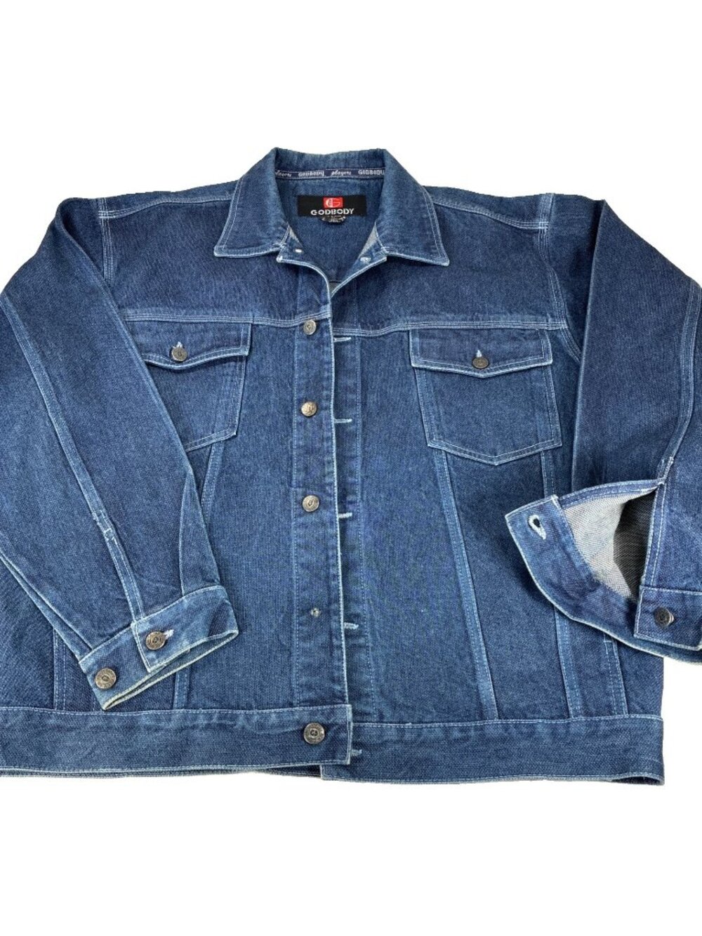 Jacket Vintage Godbody Mens XL Blue Denim Deadstock Y2K Streetwear Hip Hop Loose